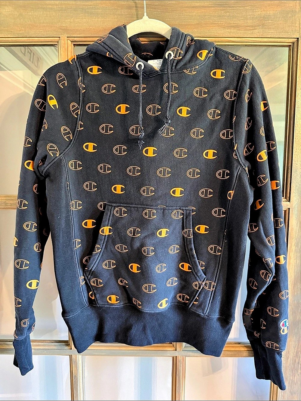 Champion Men's Graphic Hoodie Black Orange XS Like New